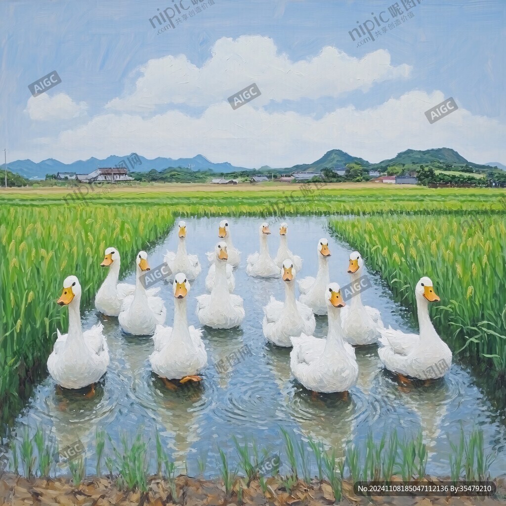 大白鹅与稻田