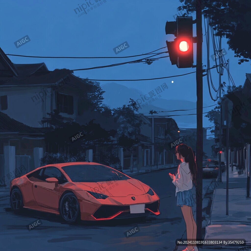 日落街道插画