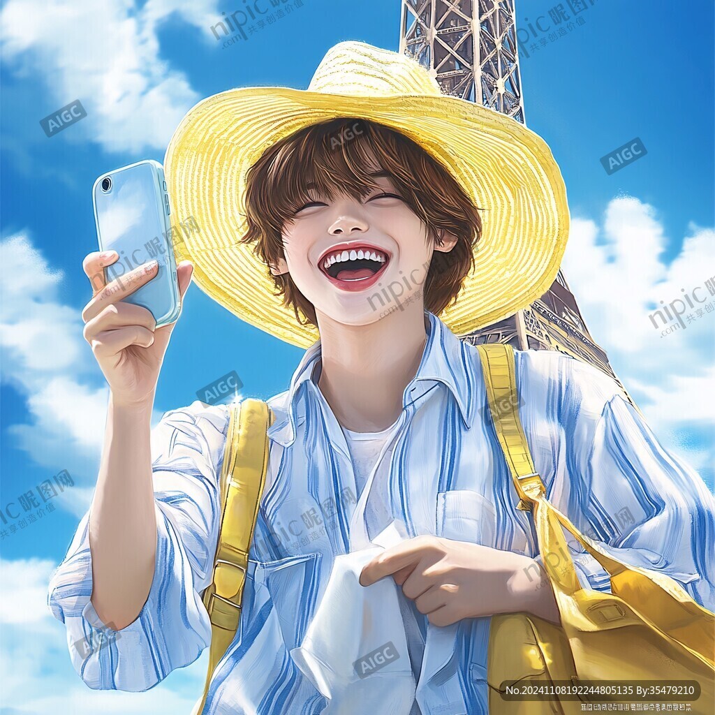插画自拍的度假女人