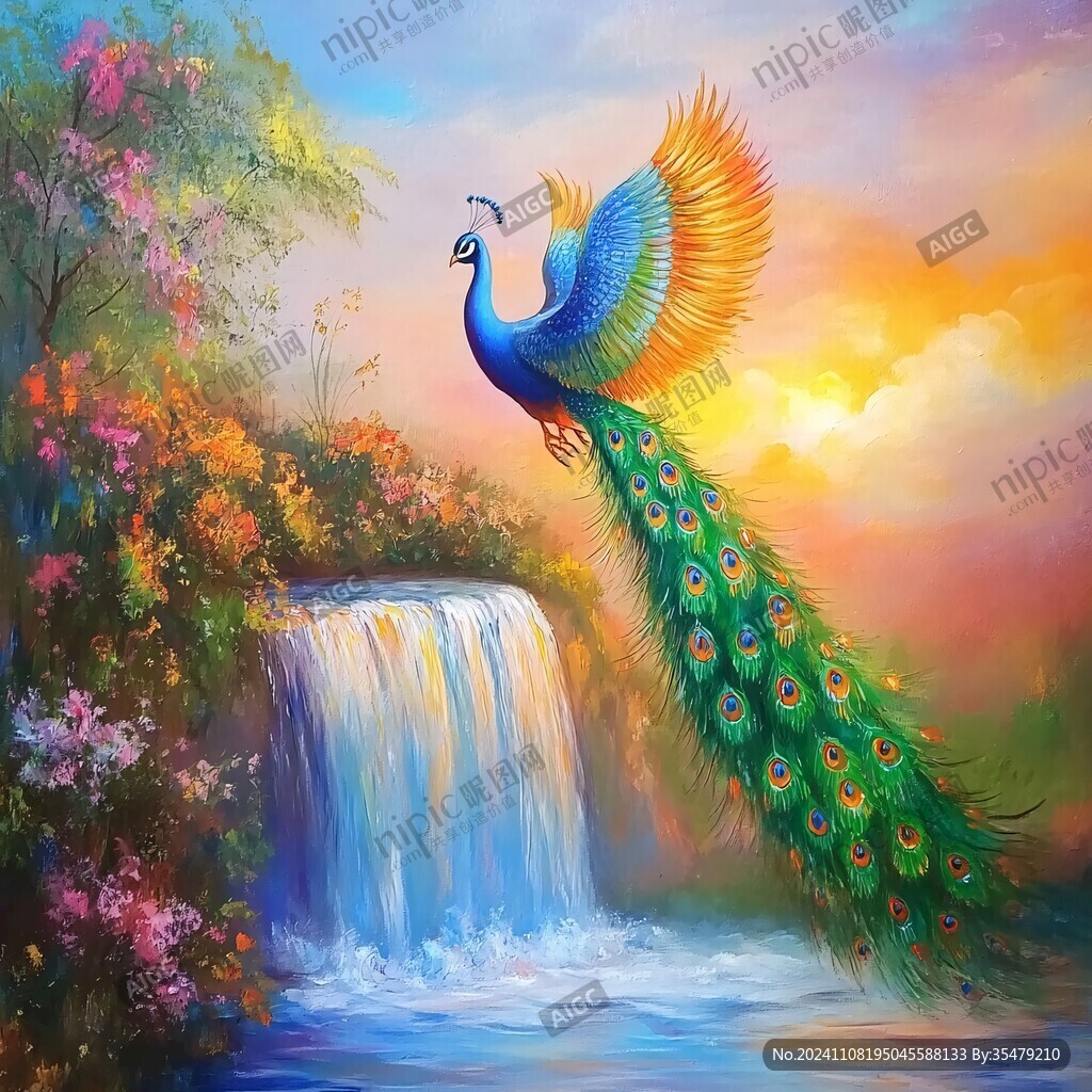手绘凤凰油画