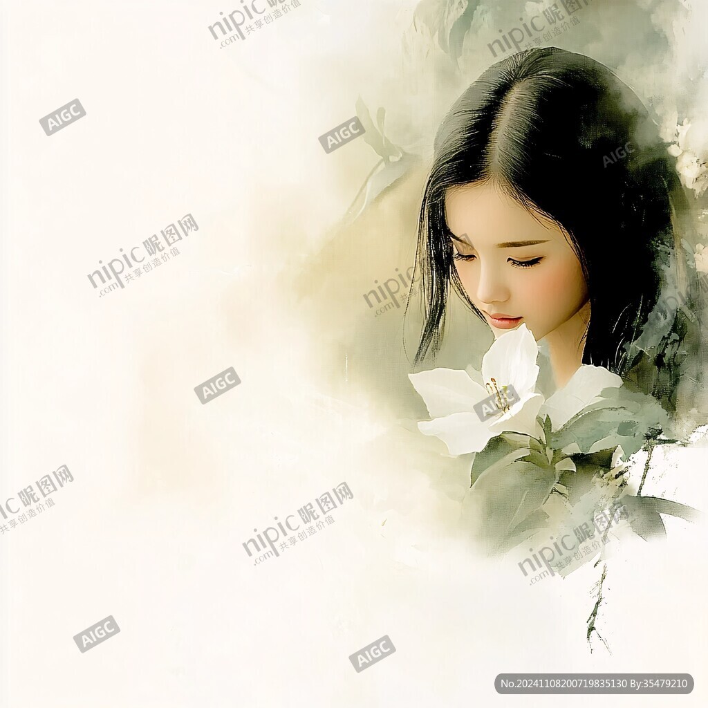 古风植物美女手绘插