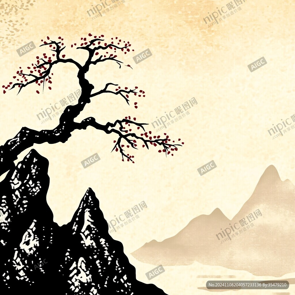 山景水墨树枝