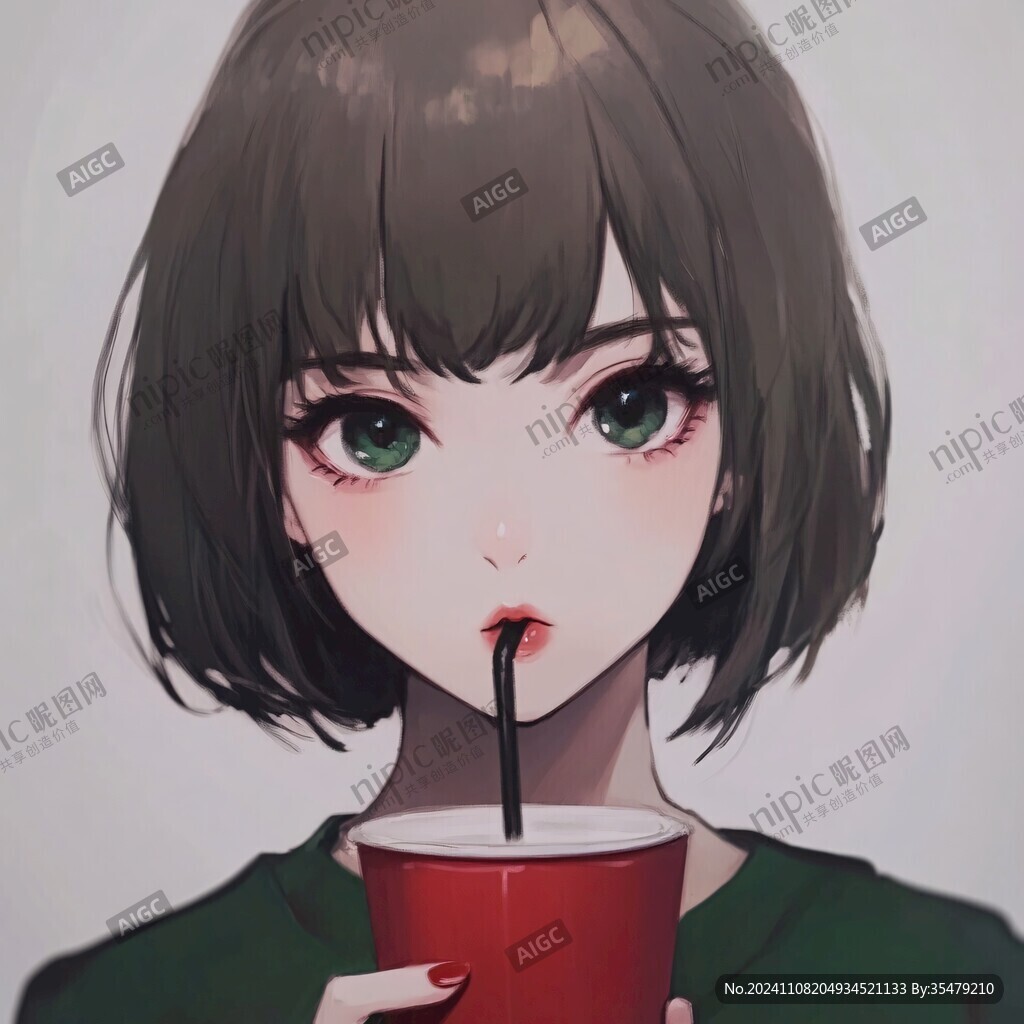 二次元女孩喝奶茶