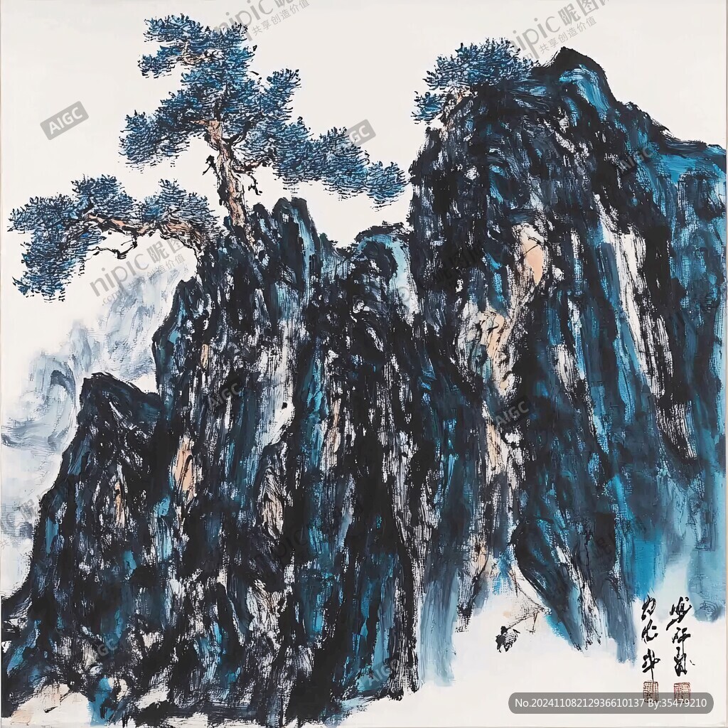 松树山峰画