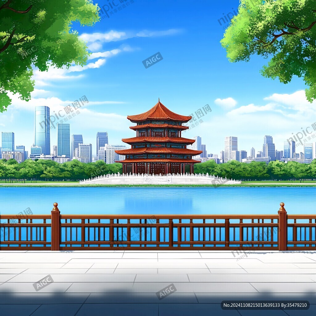 襄樊地标建筑山水画