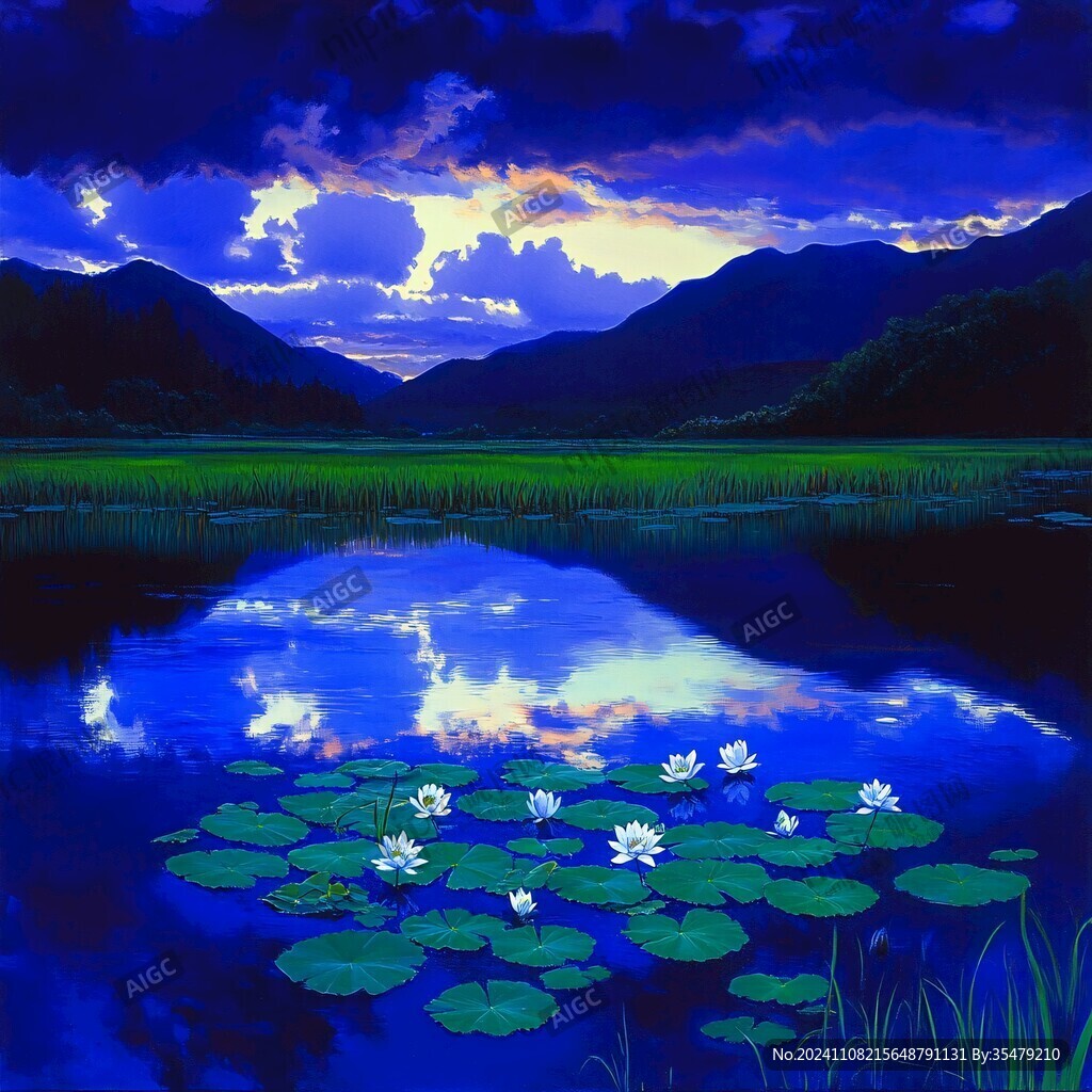 油画荷塘月色