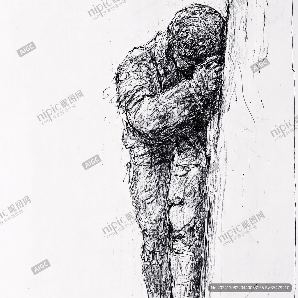 素描蹲着的人