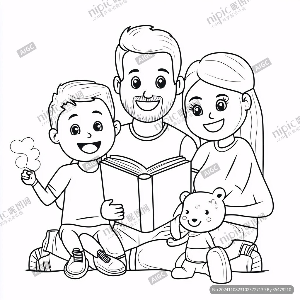 三口之家线描