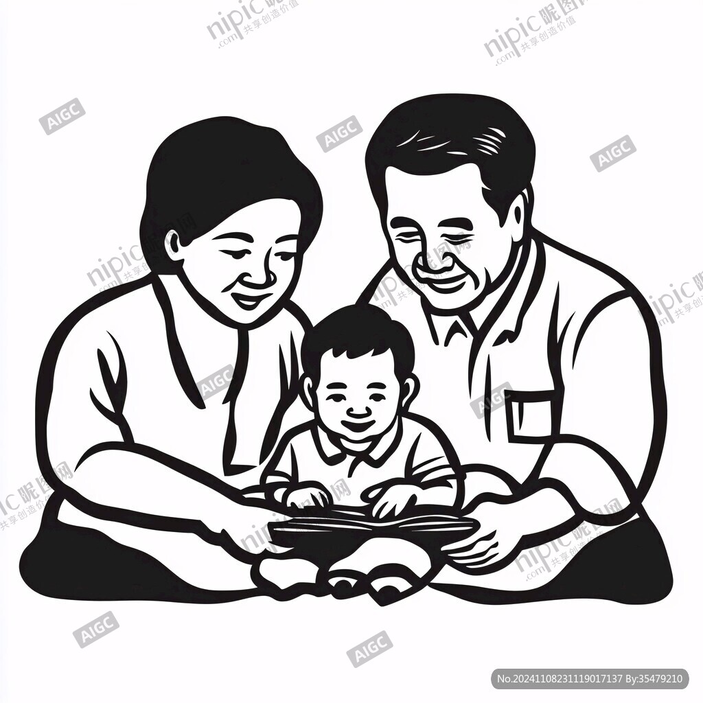 手绘头像全家福