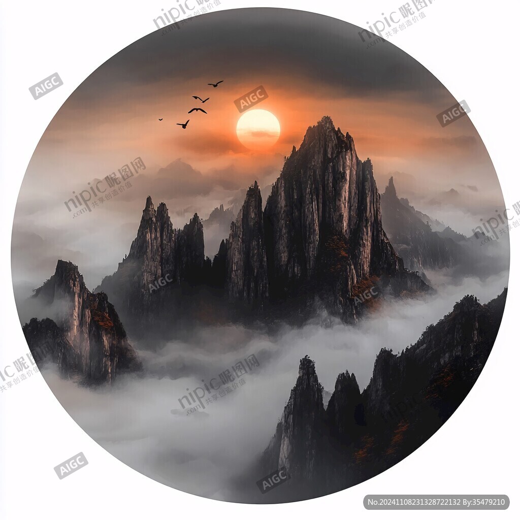 圆形山水装饰画
