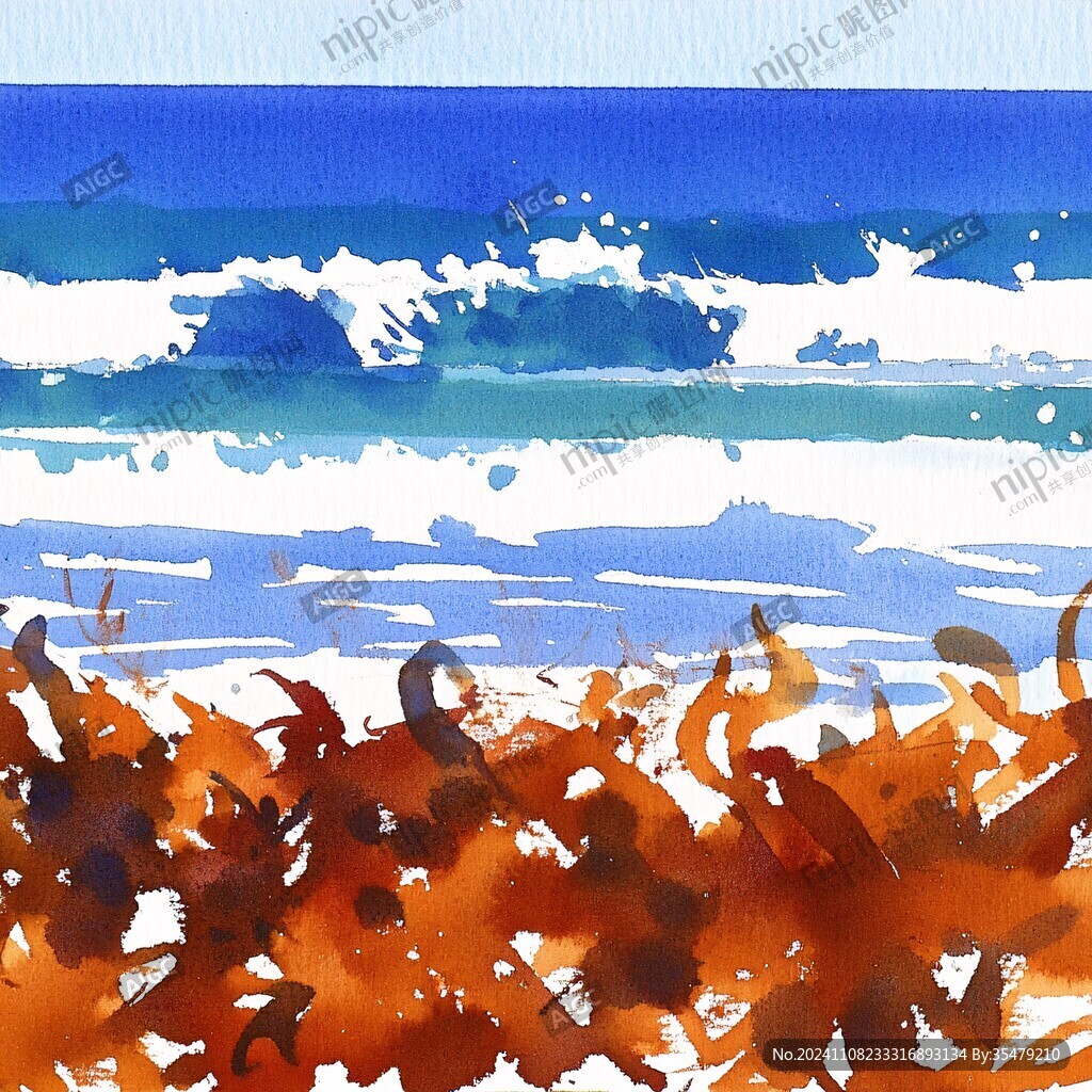 抽象写意海与沙滩
