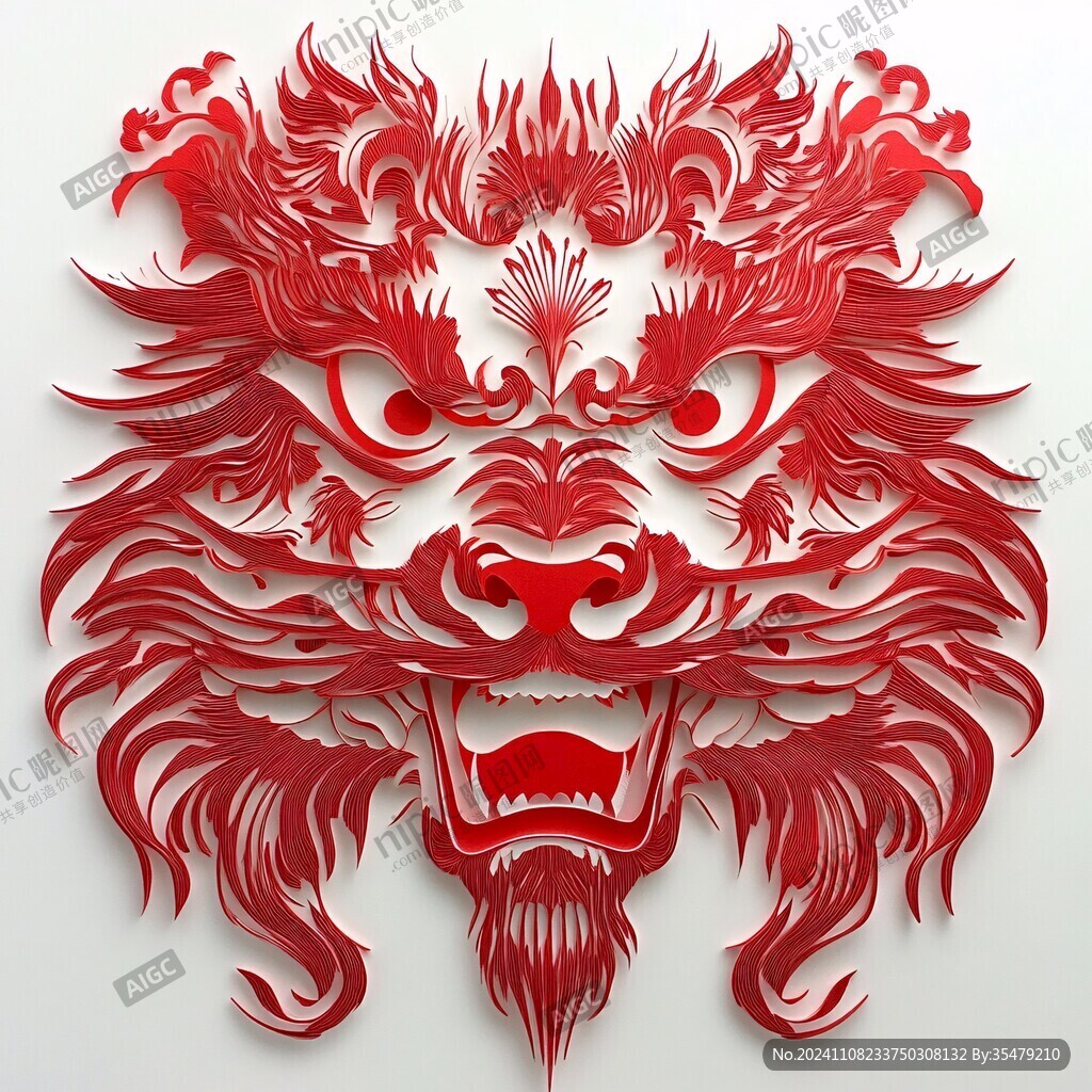 狮头花卉剪纸