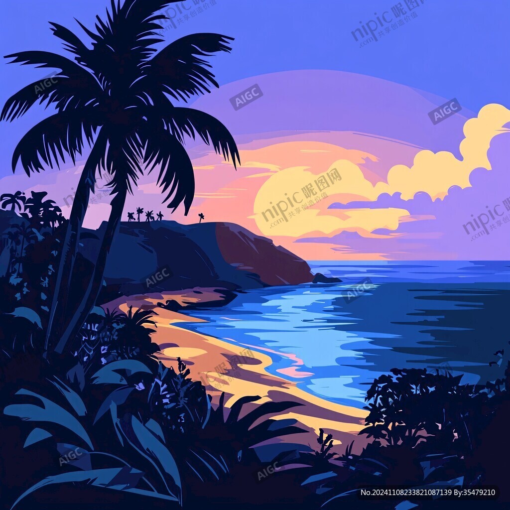 海边落日插画