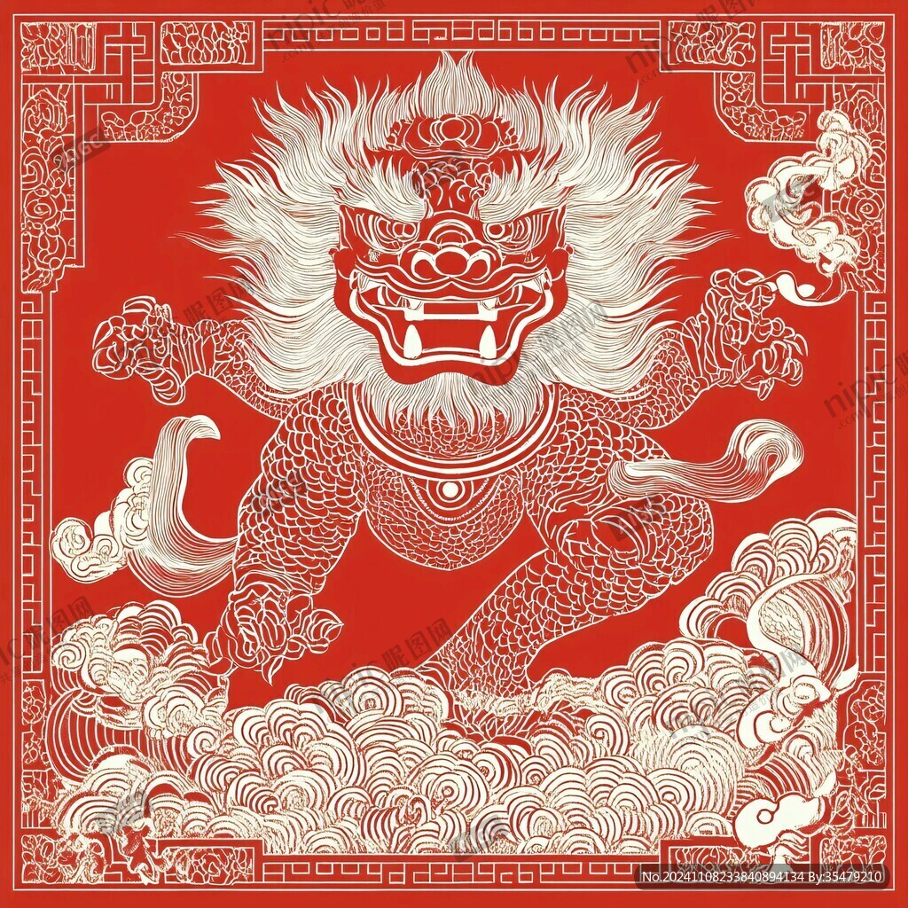 国潮狮线稿