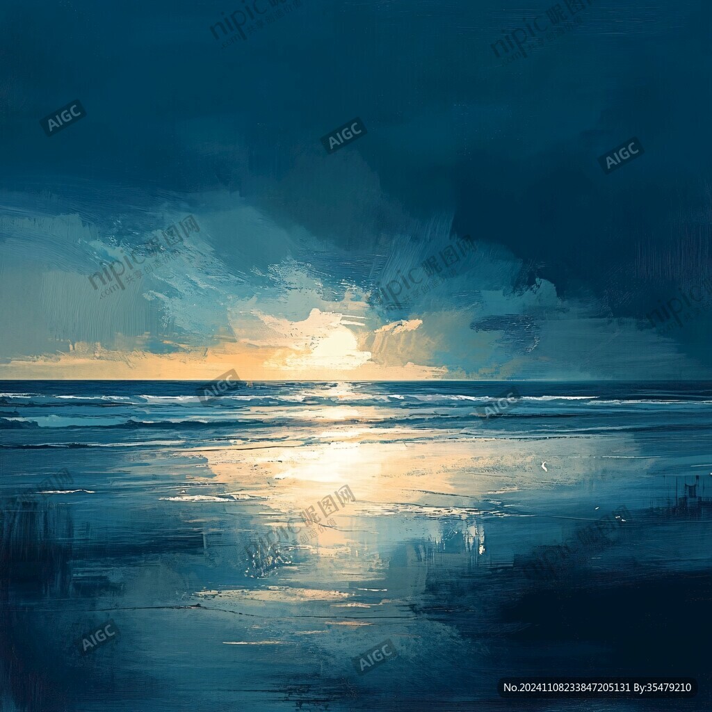 大海蓝色调油画