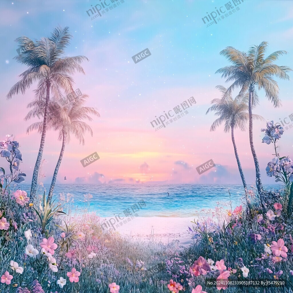 唯美海岸风景插画