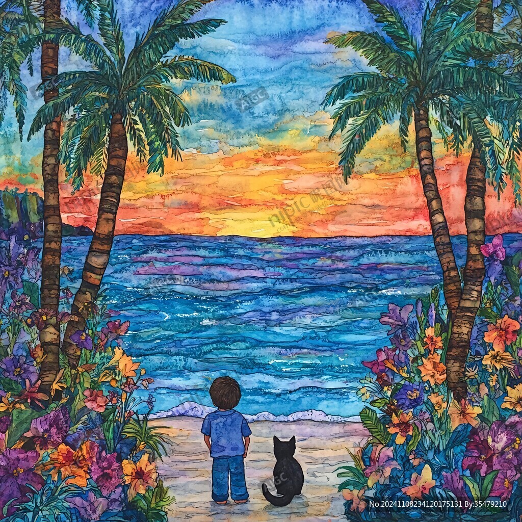海天一色美术绘画