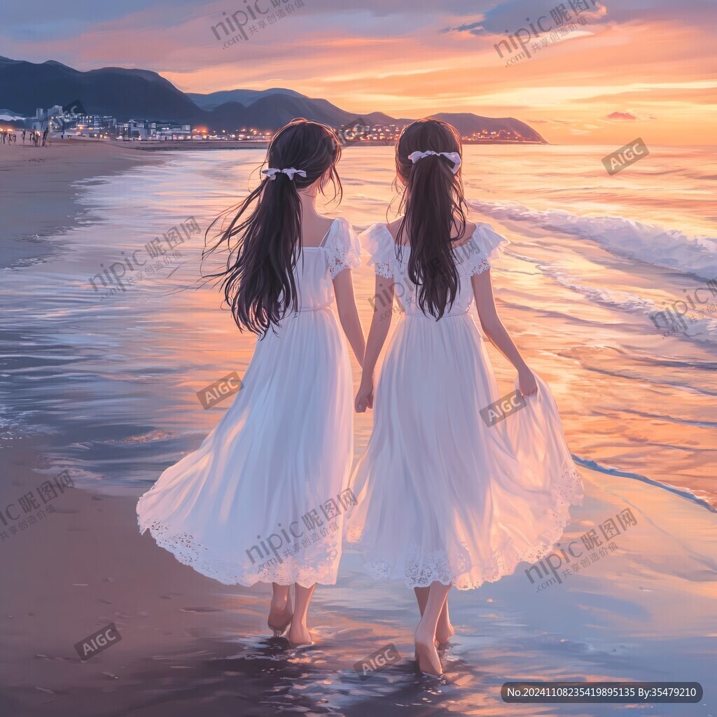 两少女背影