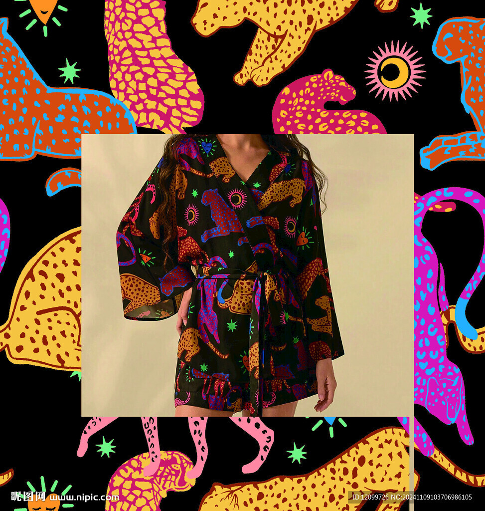 手绘豹子数码印花