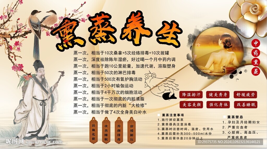 熏蒸养生背景墙