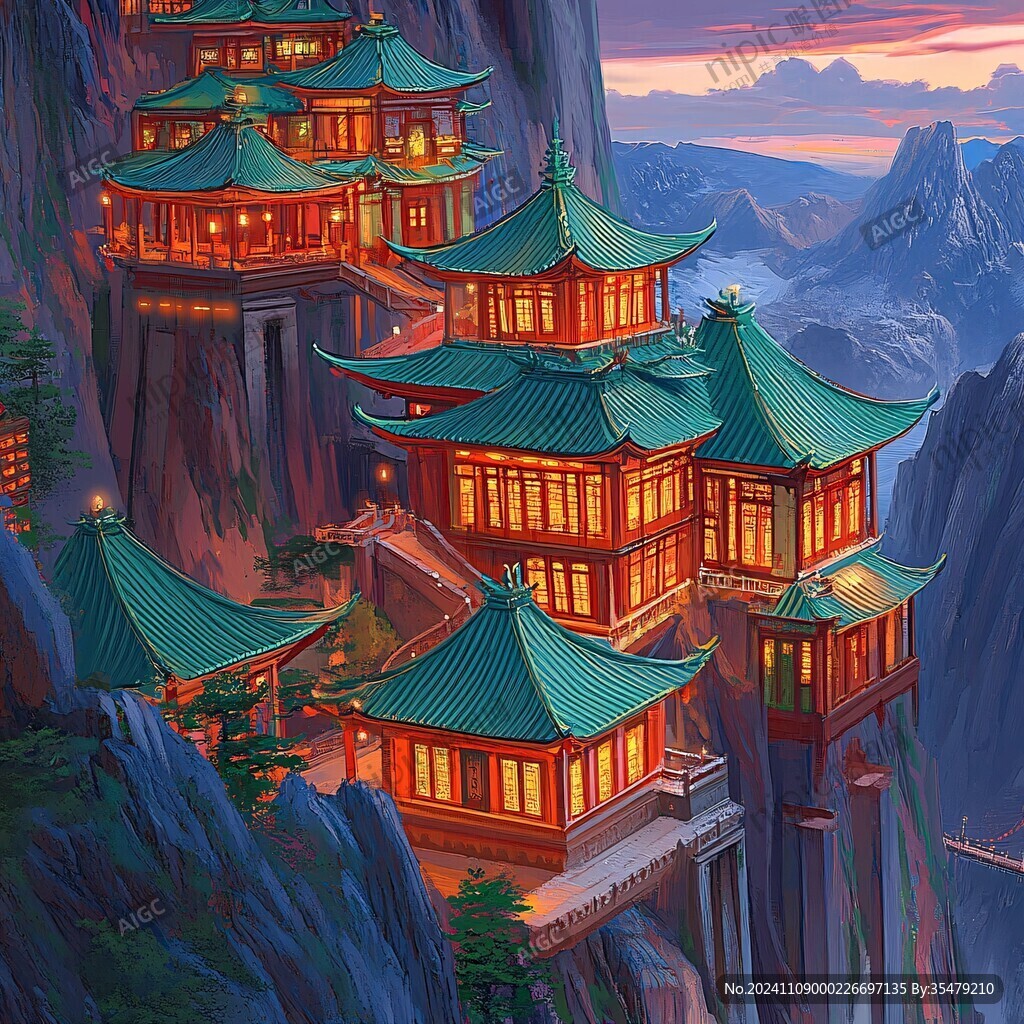 楼阁仙景插画
