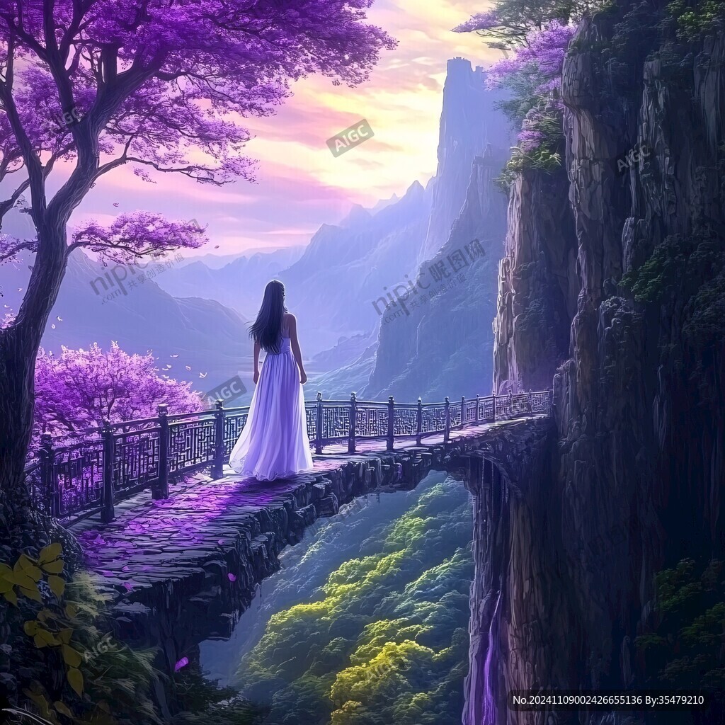 手绘紫色梦幻场景