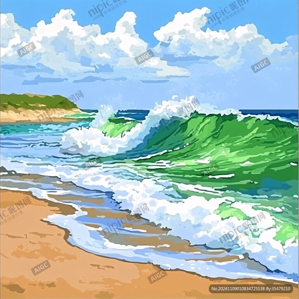 手绘插画大海水波图片