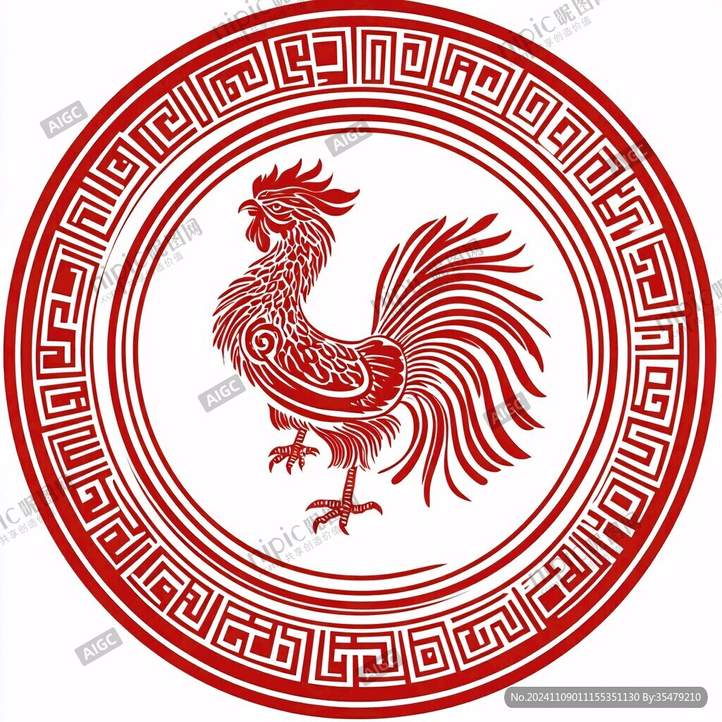 圆形复古凤凰花纹