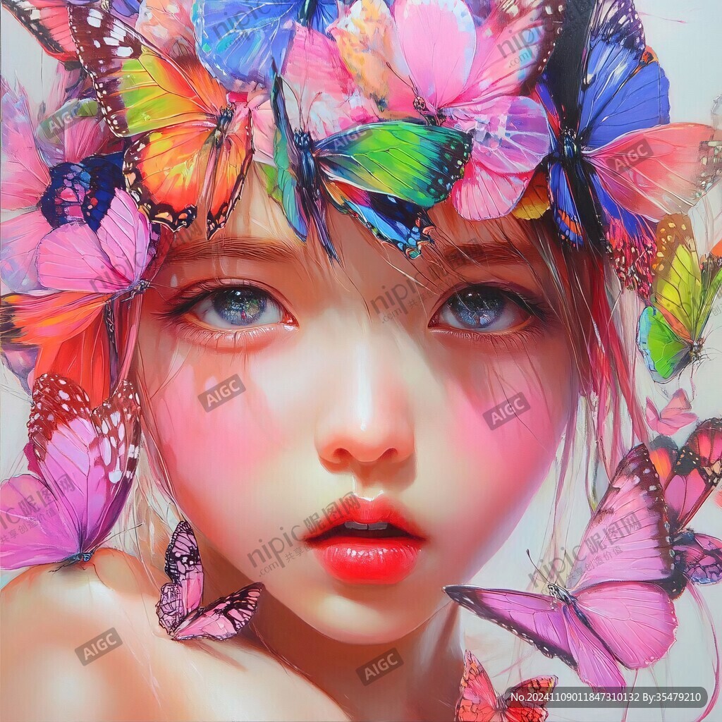 蝴蝶美女手绘