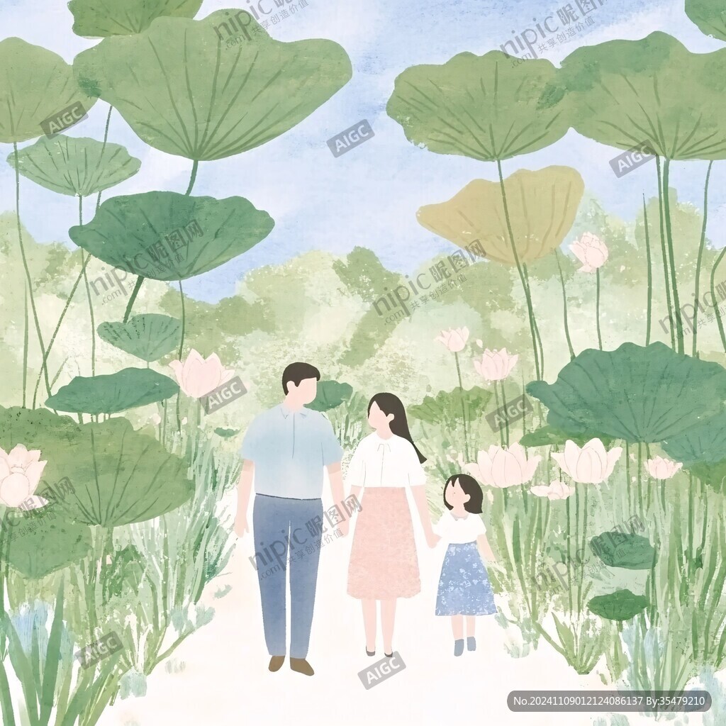 荷塘夏天插画