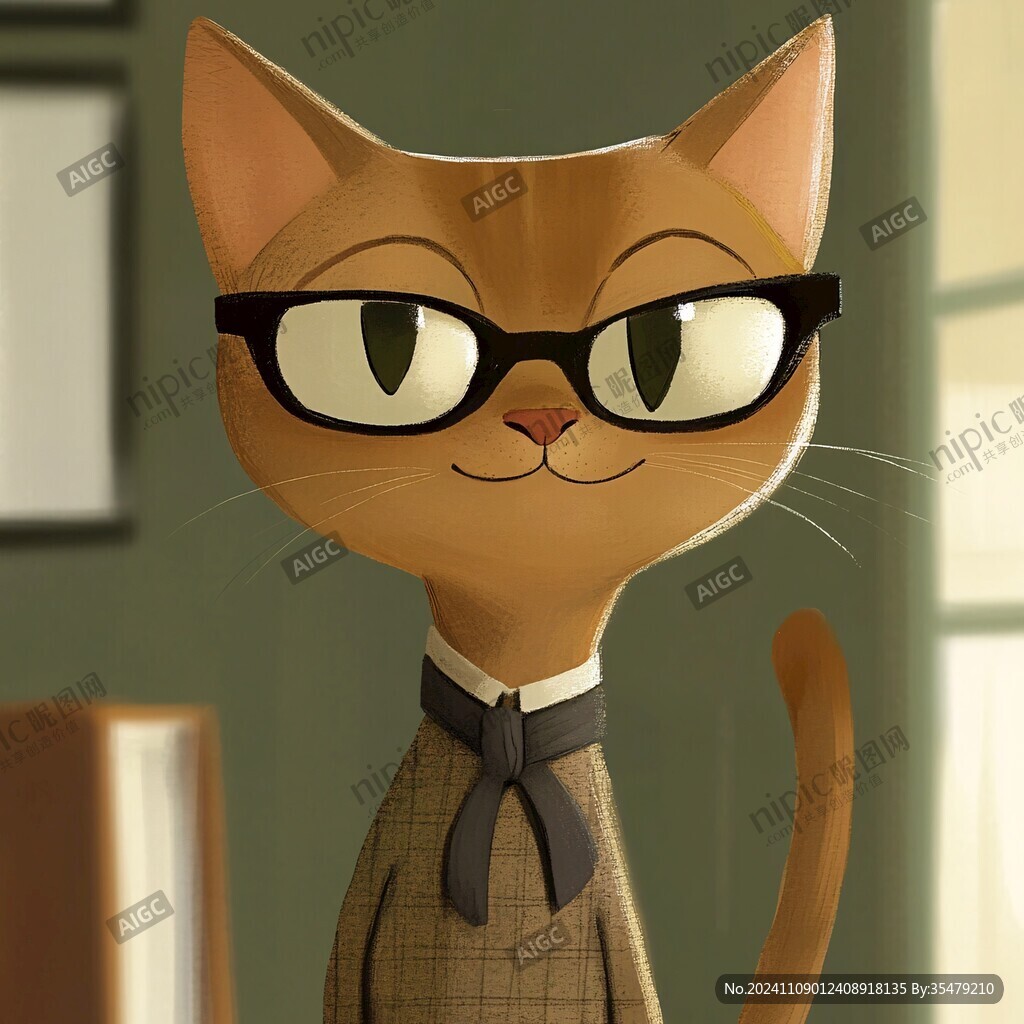 卡通猫戴眼镜的猫叔