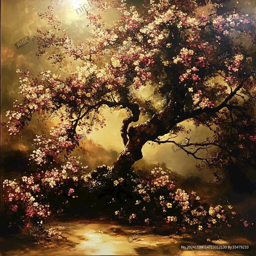 油画桃花开