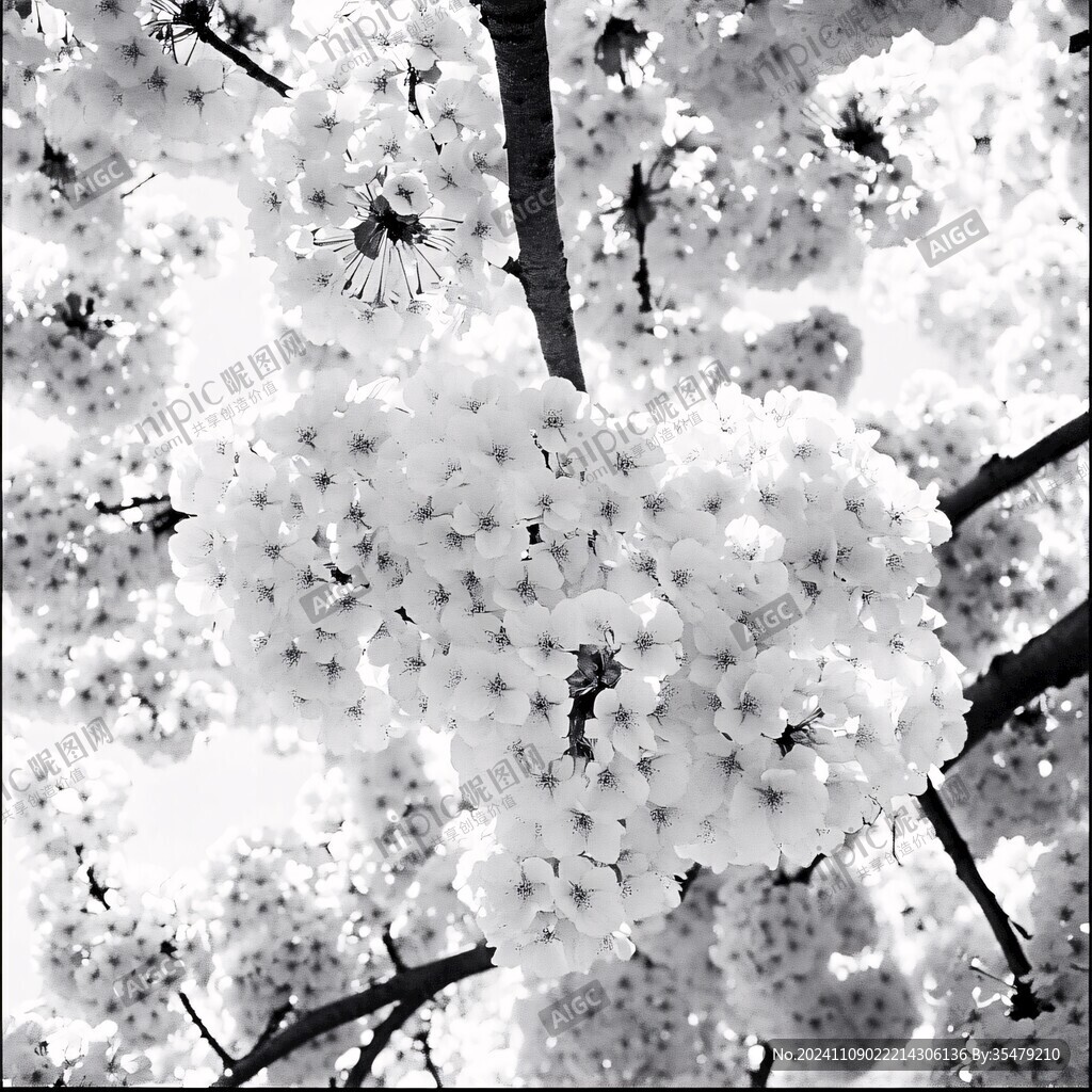黑白樱花照片