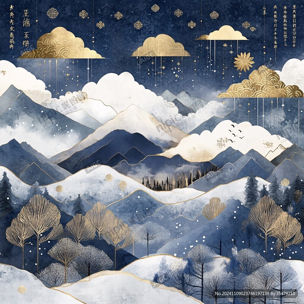 冬日山川插画