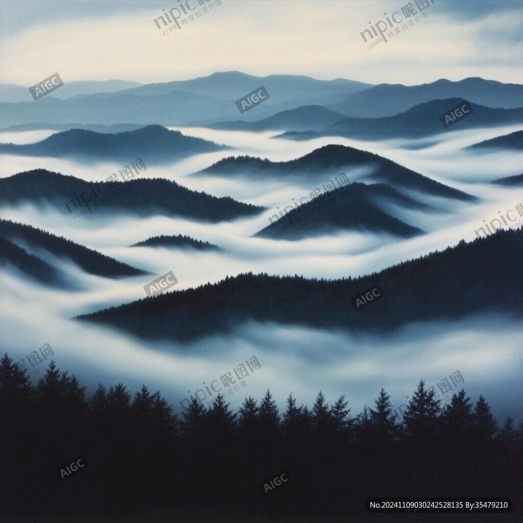 云雾山景画