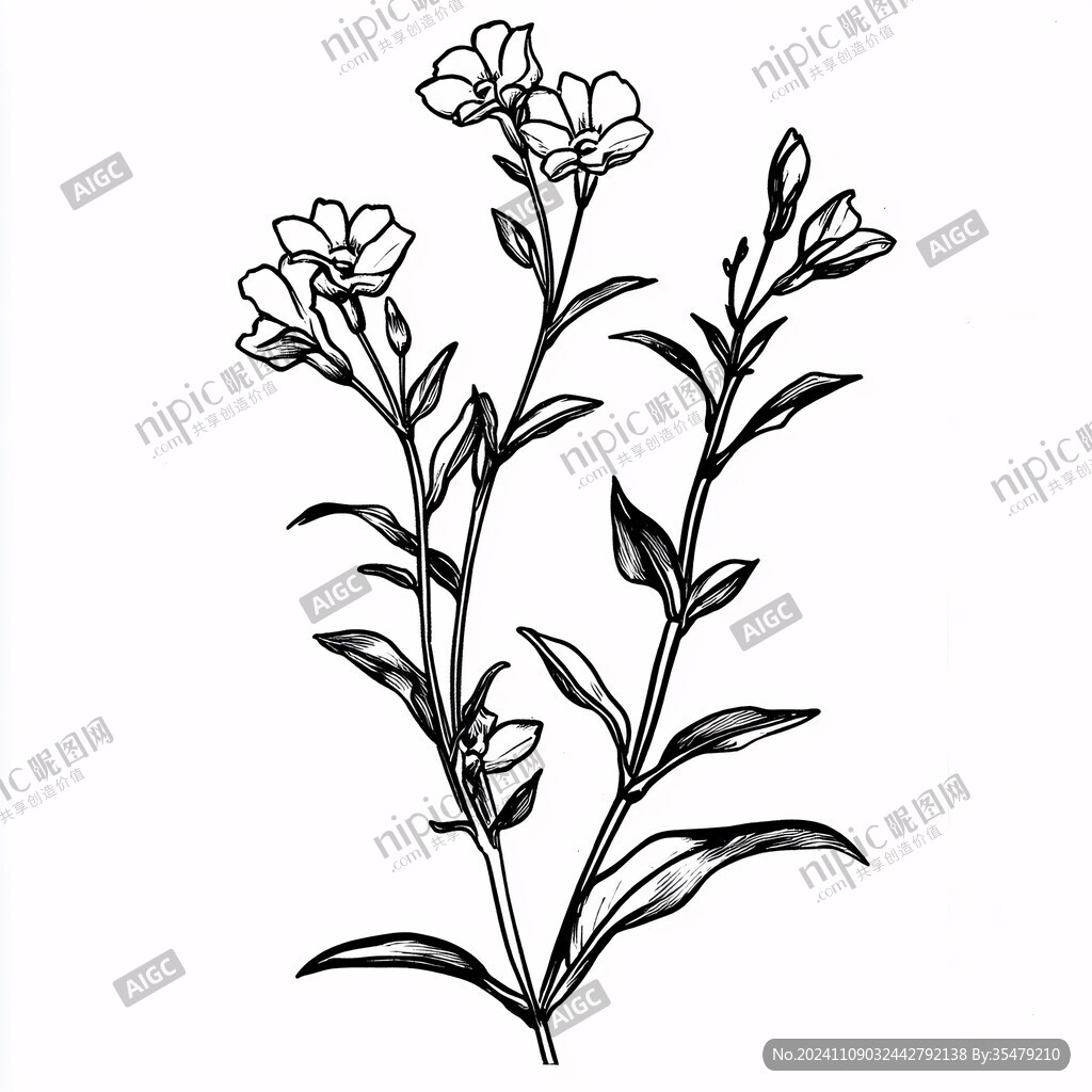 亚麻籽花线稿