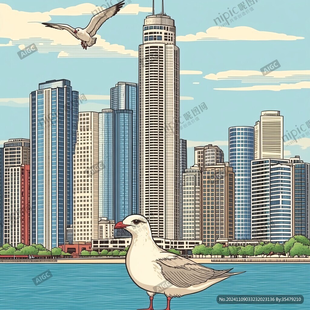 底特律插画底特律旅游
