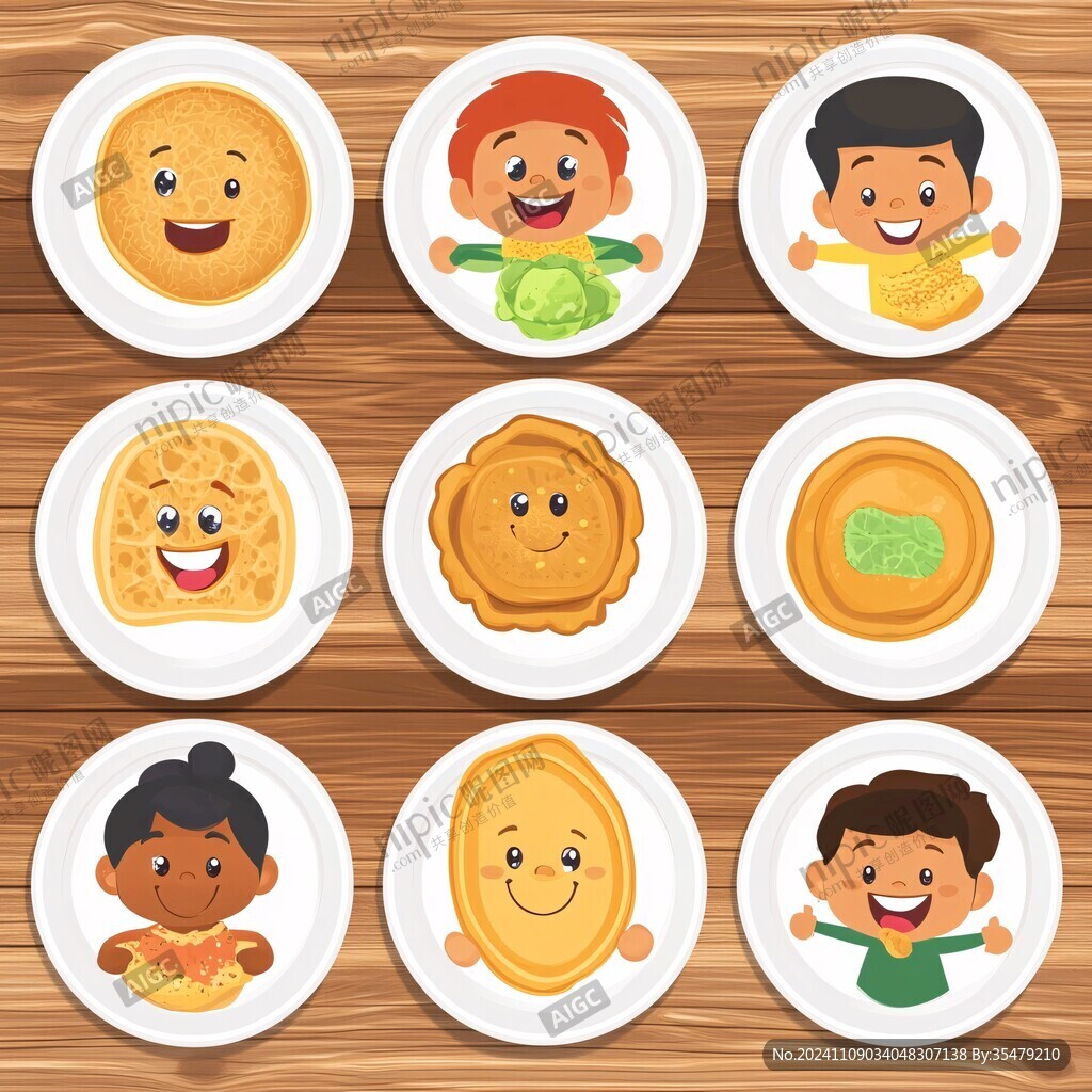 卡通小孩吃菜饼