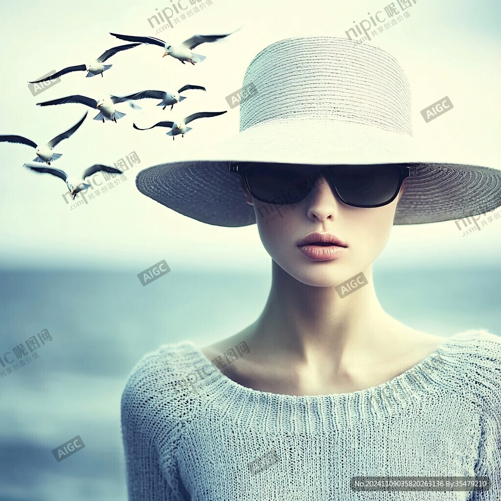 戴遮阳帽的美女头像