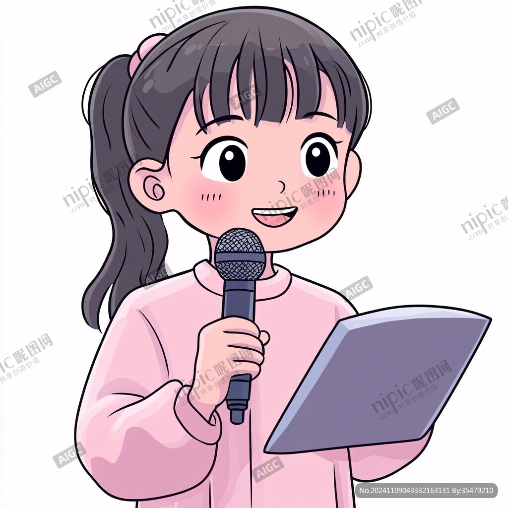 卡通演讲唱歌的小朋友
