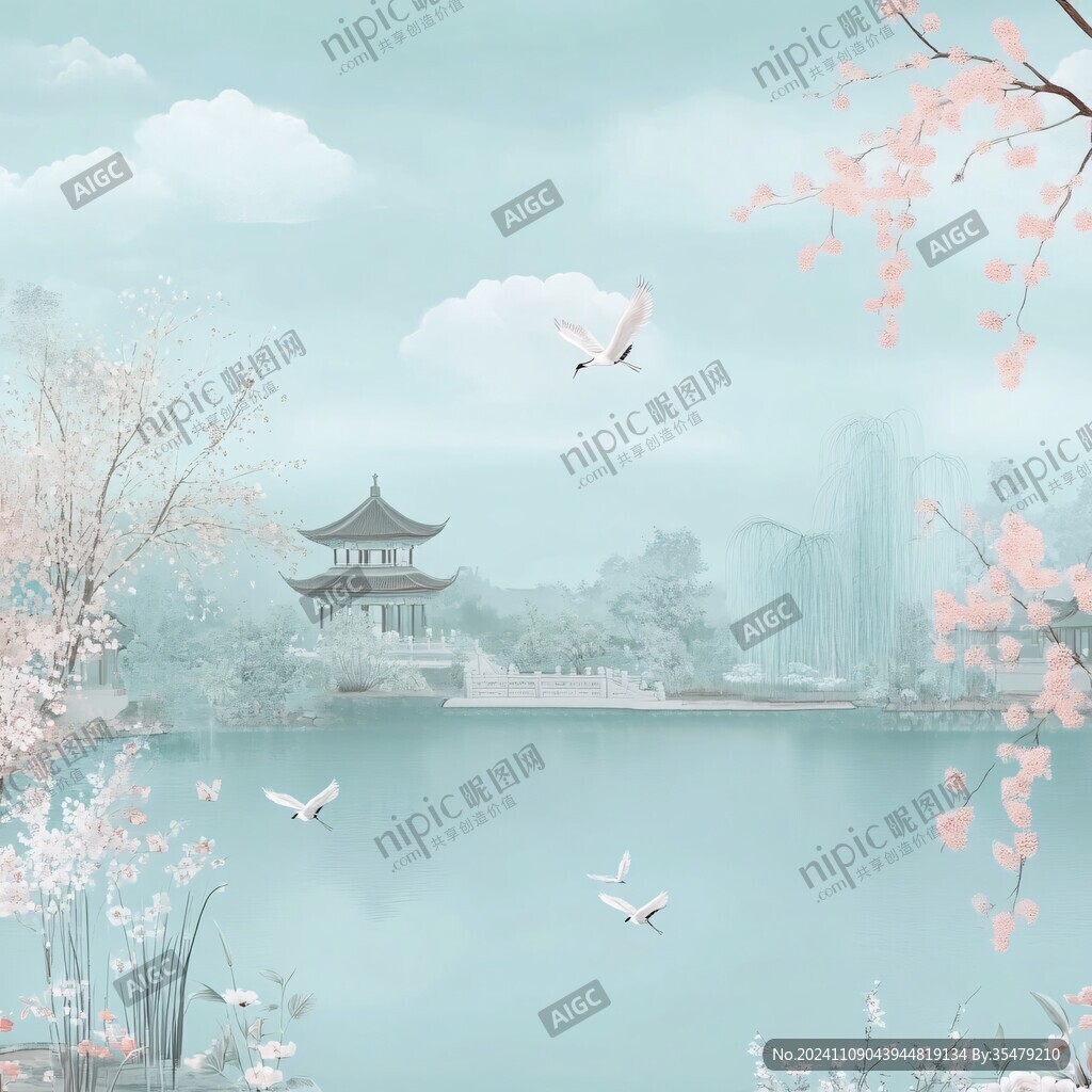 亭台楼阁意境插画