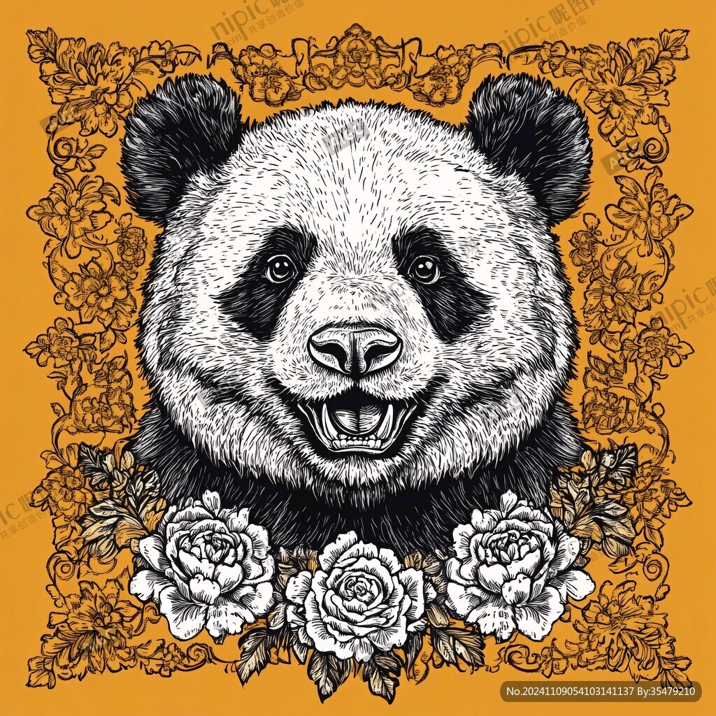 熊猫插画图案印花