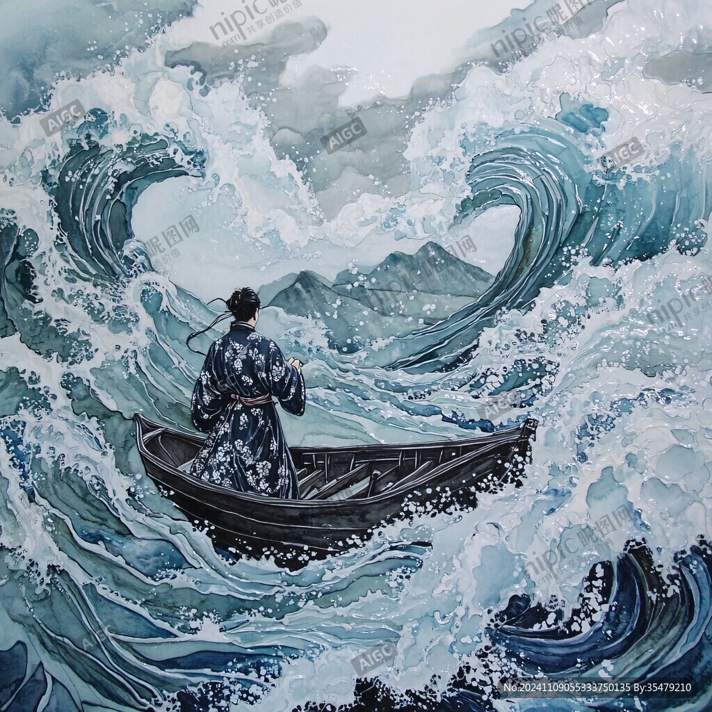 古风海浪包装插画
