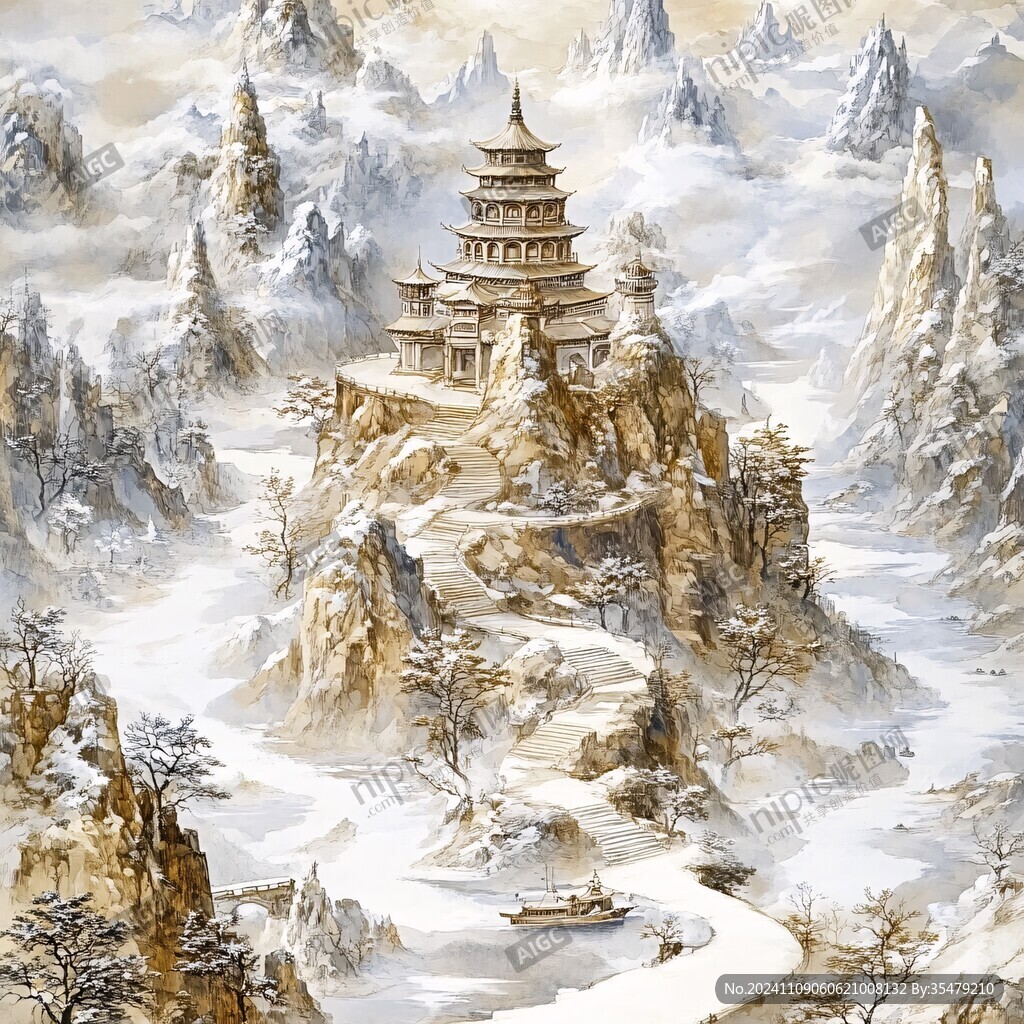 天界晓钟风景插画