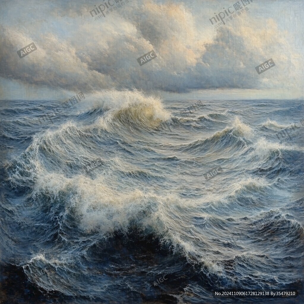 海浪油画