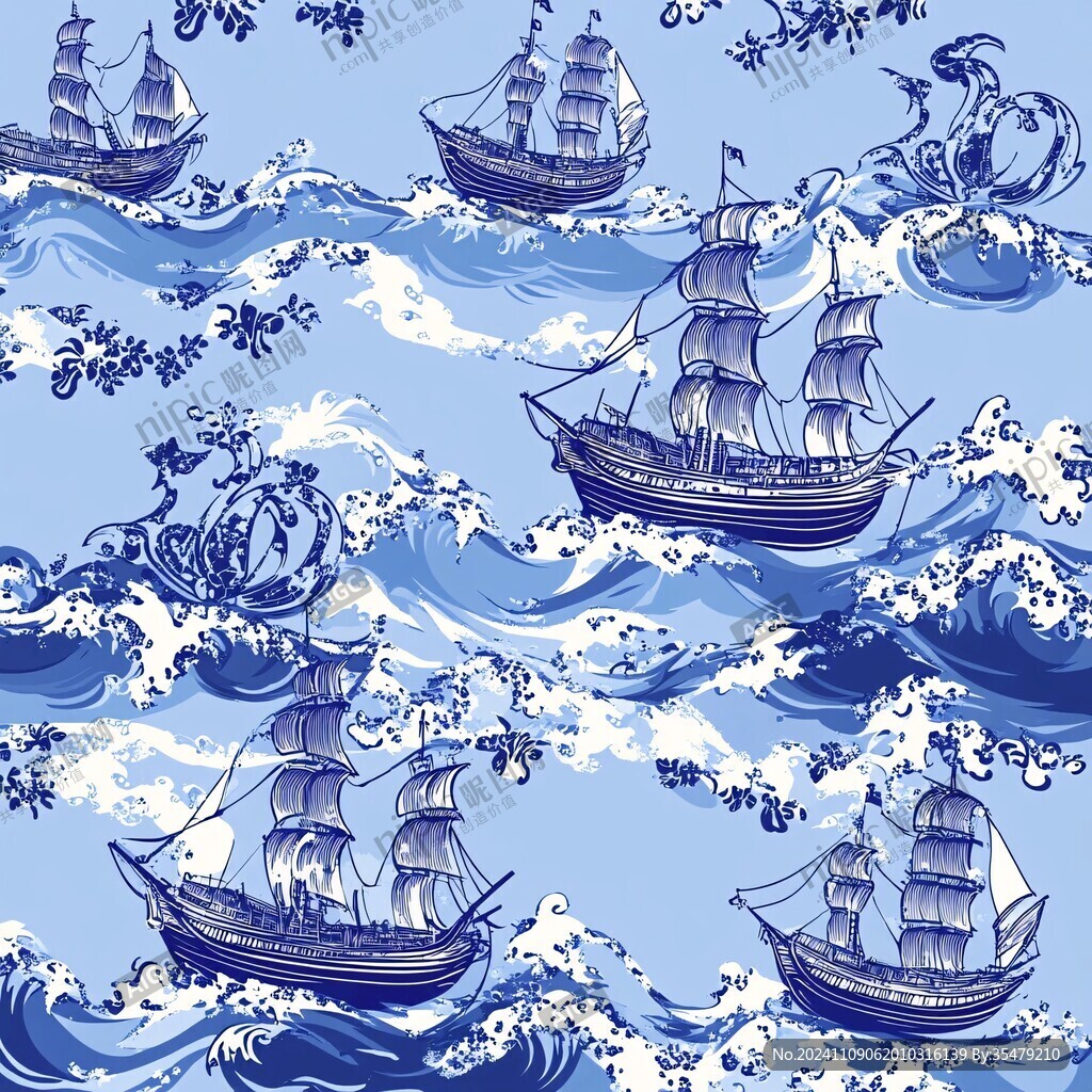 海洋船提花印花