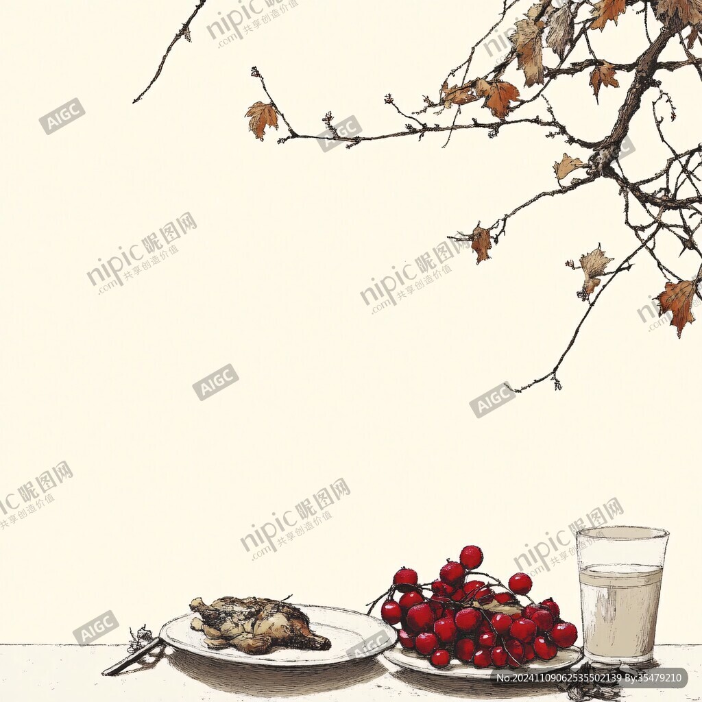 秋天落叶果实插画