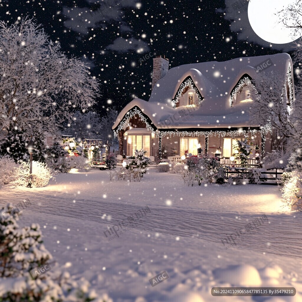 街道房屋圣诞节雪景