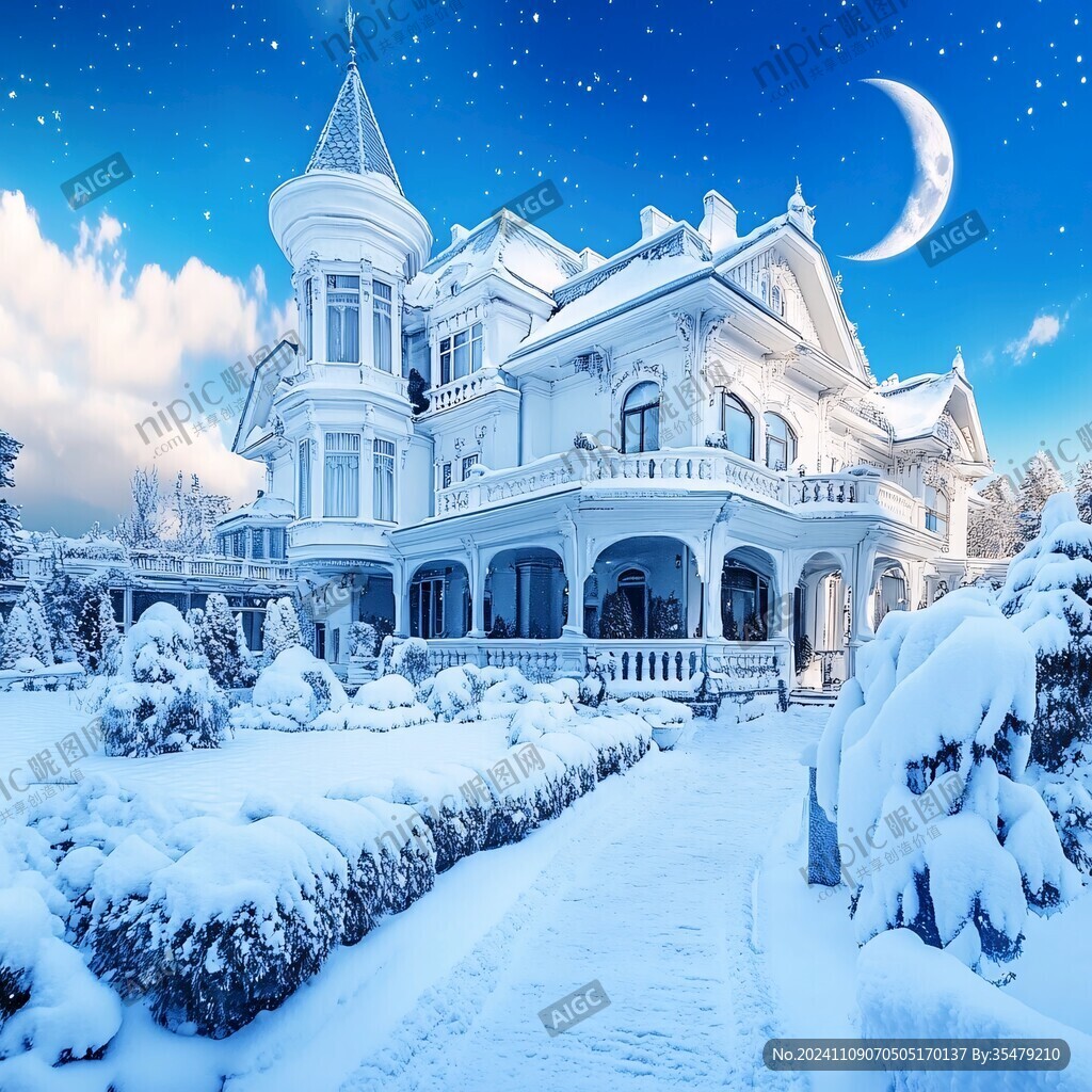 欧式别墅雪景