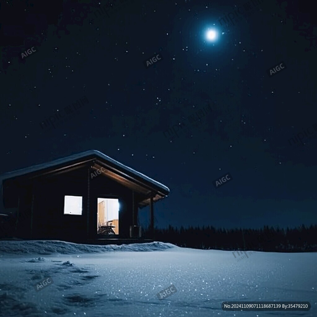 木房子冬季夜晚灯光